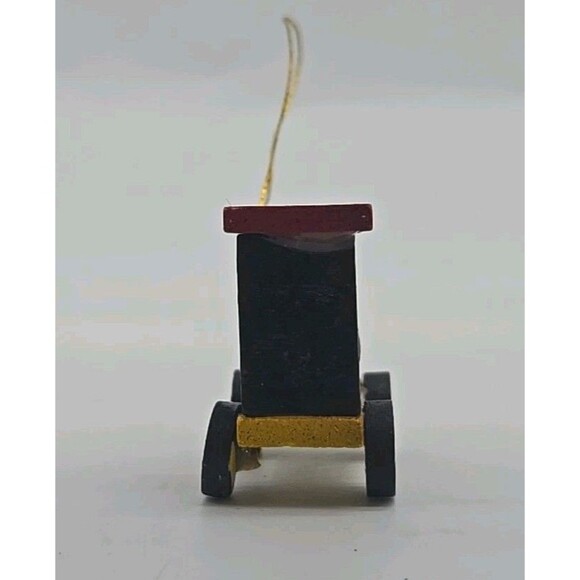 Vintage Wooden Choo Choo Train Engine Hanging Christmas Ornament Red Heart Front - Picture 2 of 9